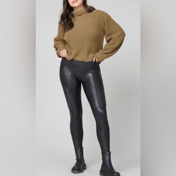 SPANX Moto Leggings Faux Leather Black Ribbed M - Picture 2 of 9